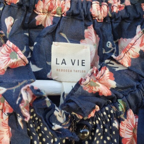 La Vie Rebecca Taylor 100% Cotton Adelle Floral Scarf Print Top - Picture 8 of 8